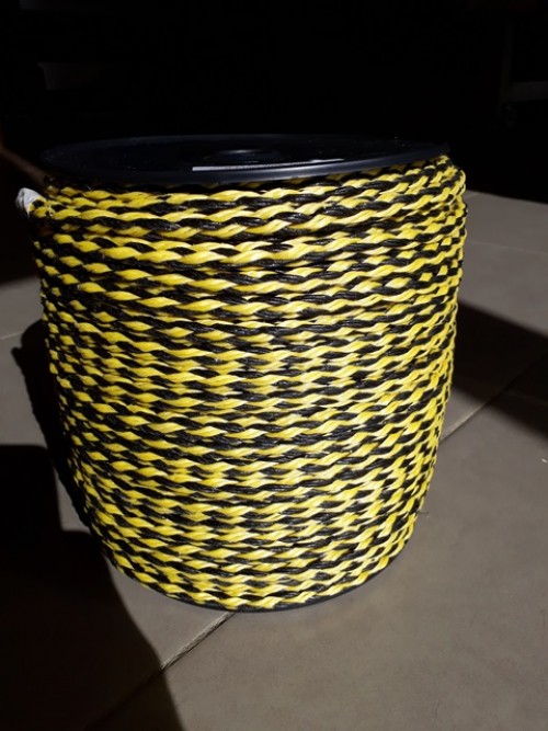 Corde polypropylène tressée multi-brins noire et jaune - 100 m